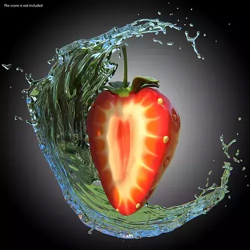Cartoon Halved Strawberry 3D model 3