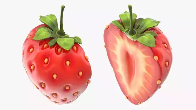 Cartoon Halved Strawberry 3D model 2