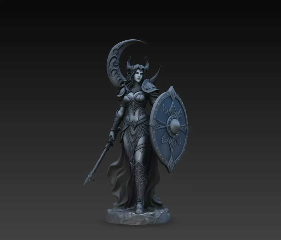Moonlit Valkyrie Guardian STL Fantasy Warrior Statue Model 3D print model