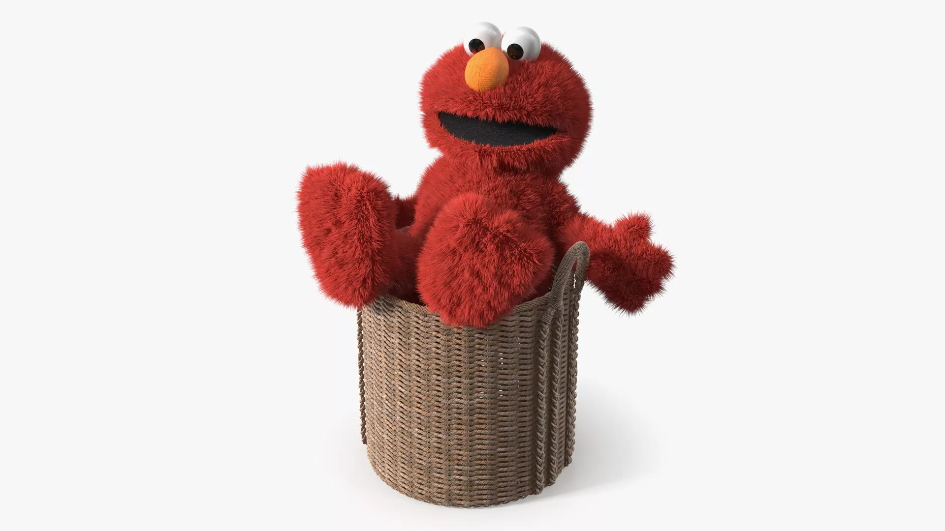 Sesame Street Elmo Plush Toy in Woven Basket Brown Fur 3D model