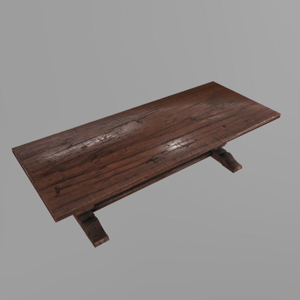 Wooden Table Low-poly 3D model_4