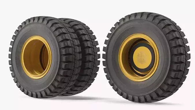 Mining Haul Truck Wheel Set with Two Tires 3D model 6