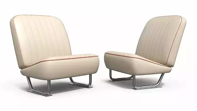 Vintage Automotive Bench Seat Low-poly 3D model