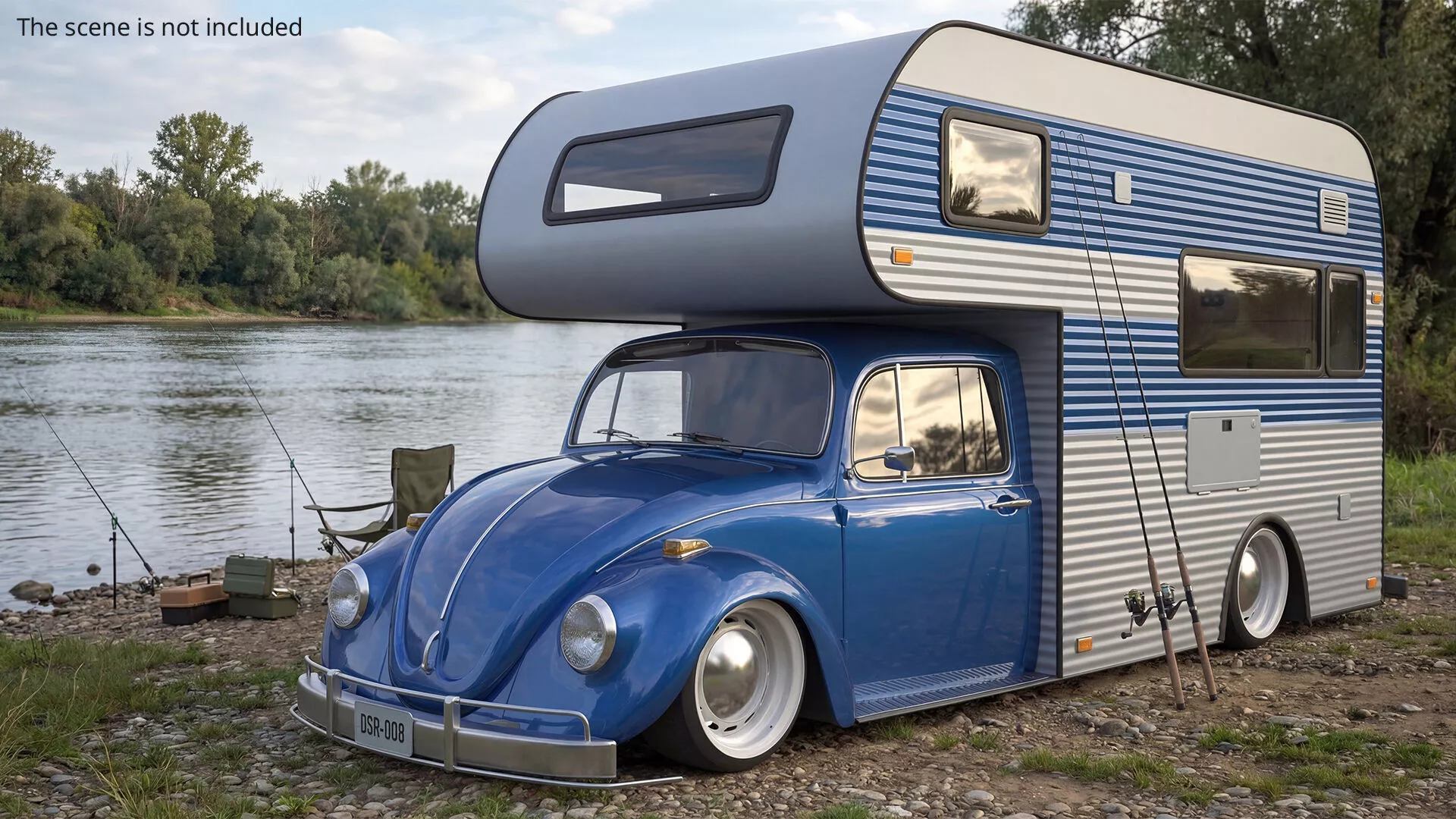 Retro Style Motorhome Blue Rigged 3D model