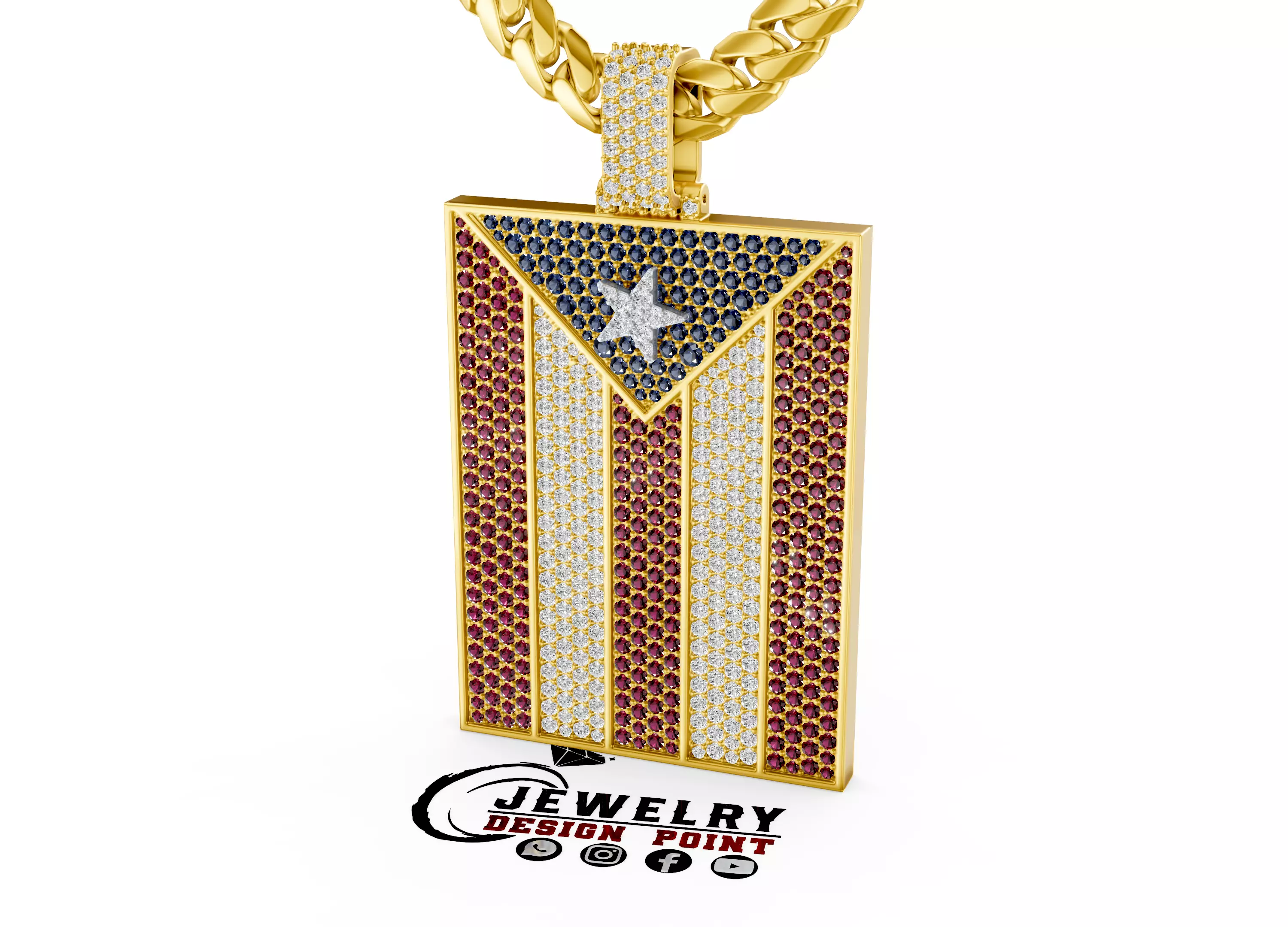Custom Puerto Rican Flag Pendants - Flag Diamond Necklace 3D print model
