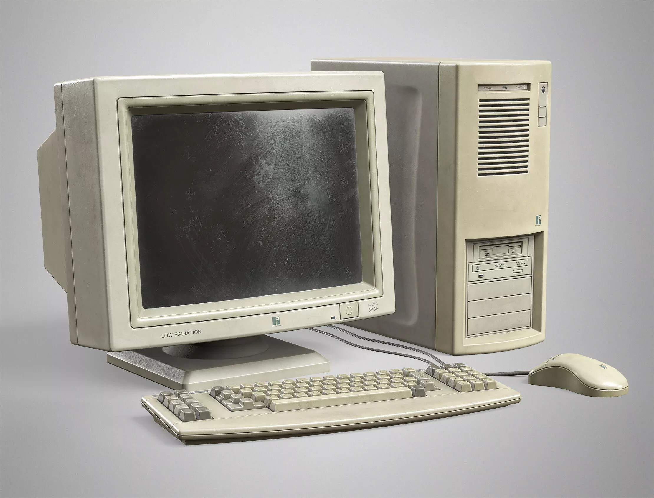 Retro Computer - Old PC Office Desktop AAA Game Ready Low-poly 3D model