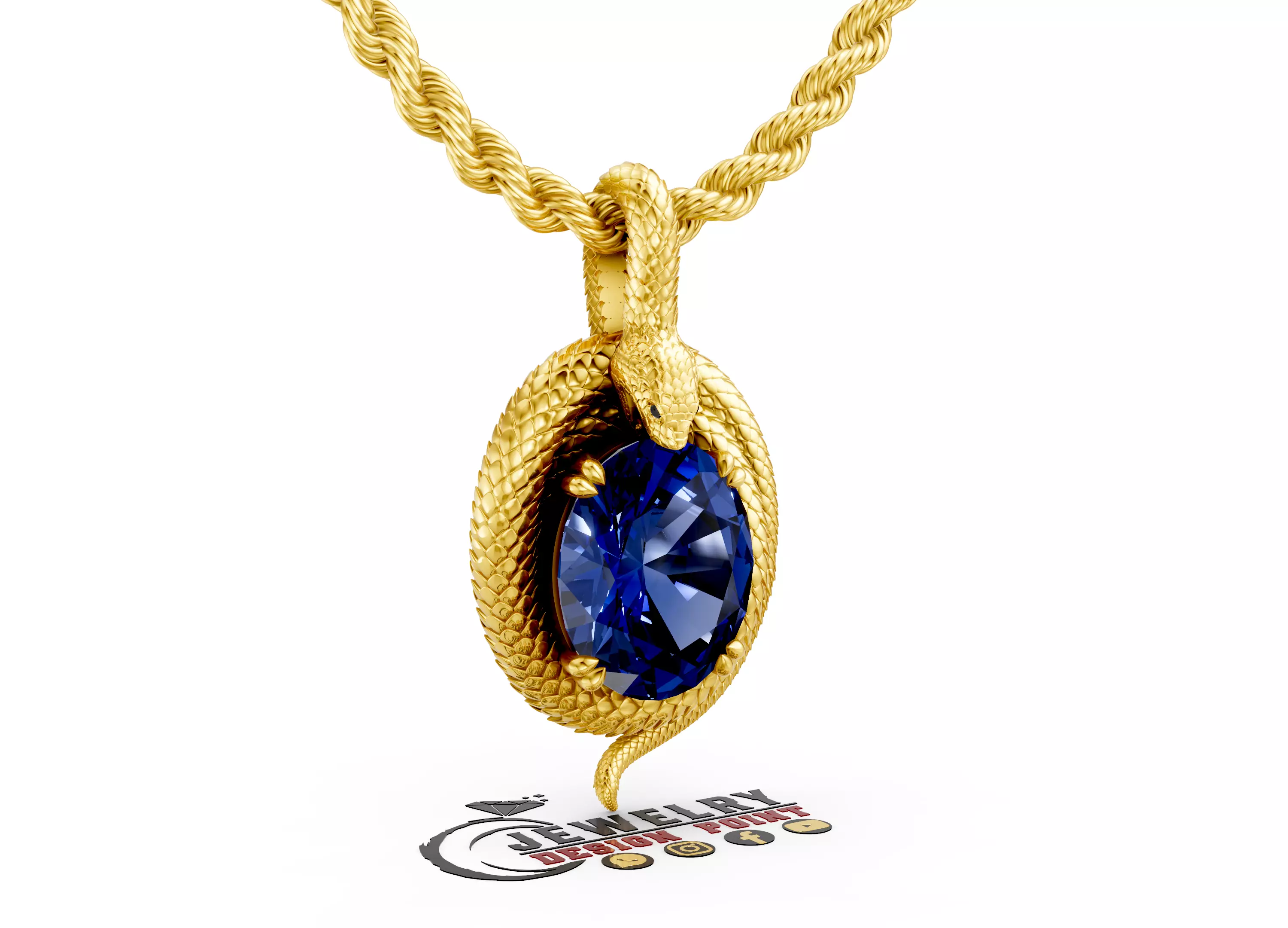 Custom Snake Guarding the Oval Diamond Jewelry - Snake Pendant 3D print model