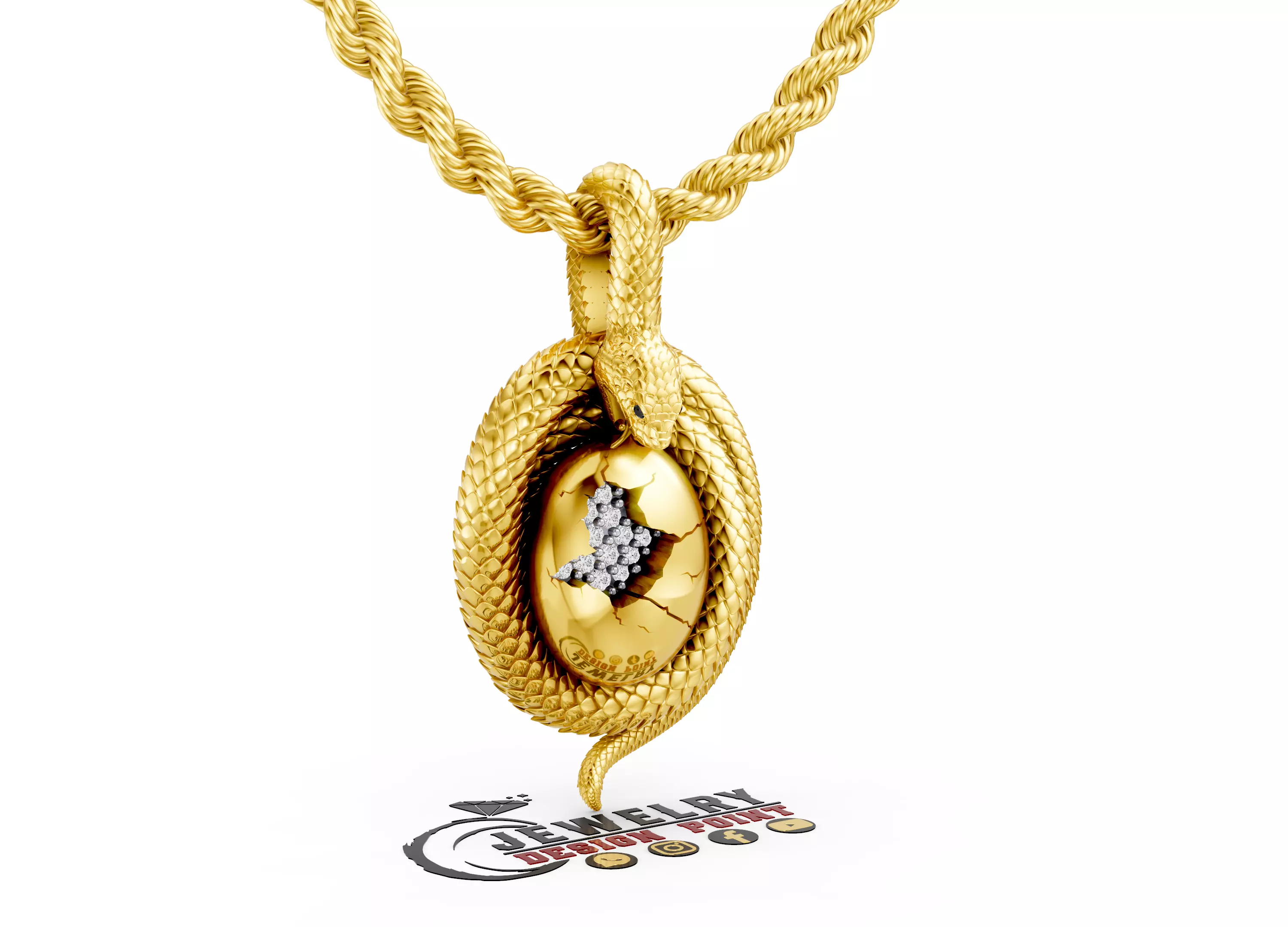 Custom Snake Guarding the egg Diamond Jewelry - Snake Pendant 3D print model
