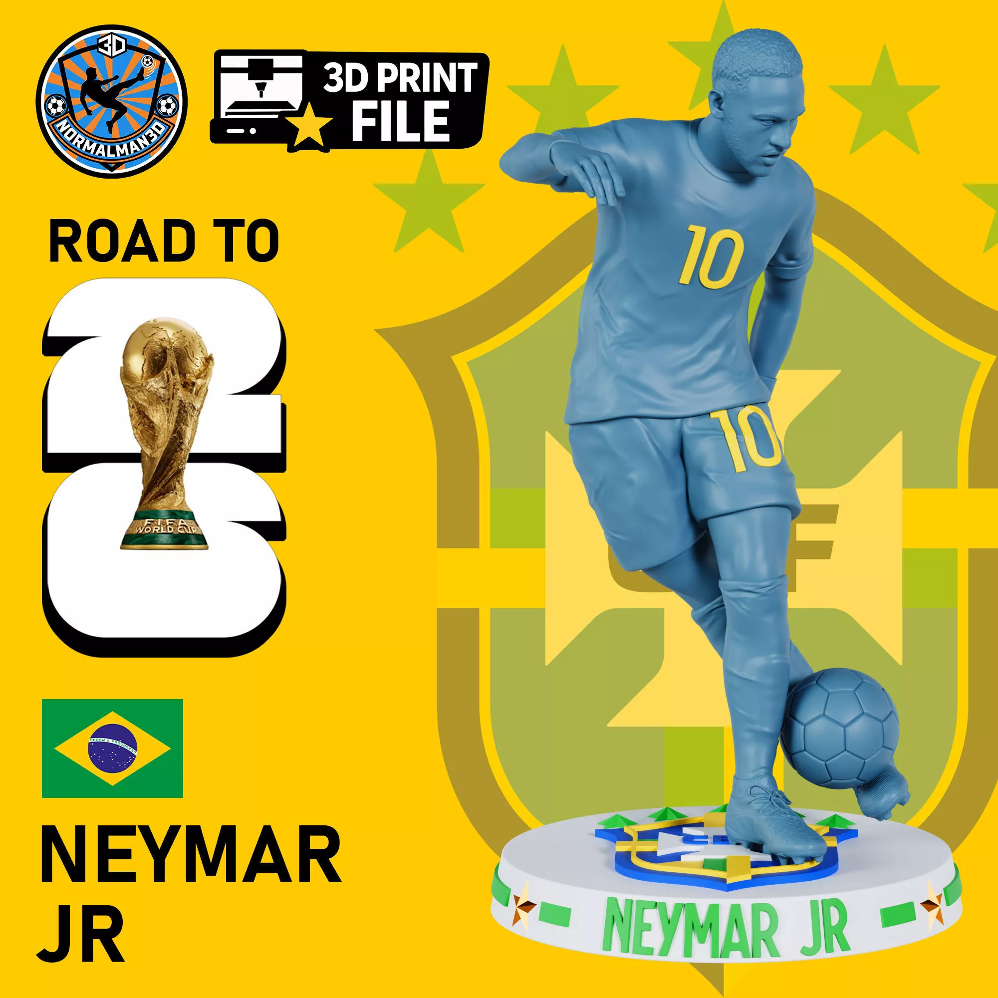 NEYMAR JR BRAZIL LEGEND 2026 WORLD CUP 3D Printing Figure STL 3D print model