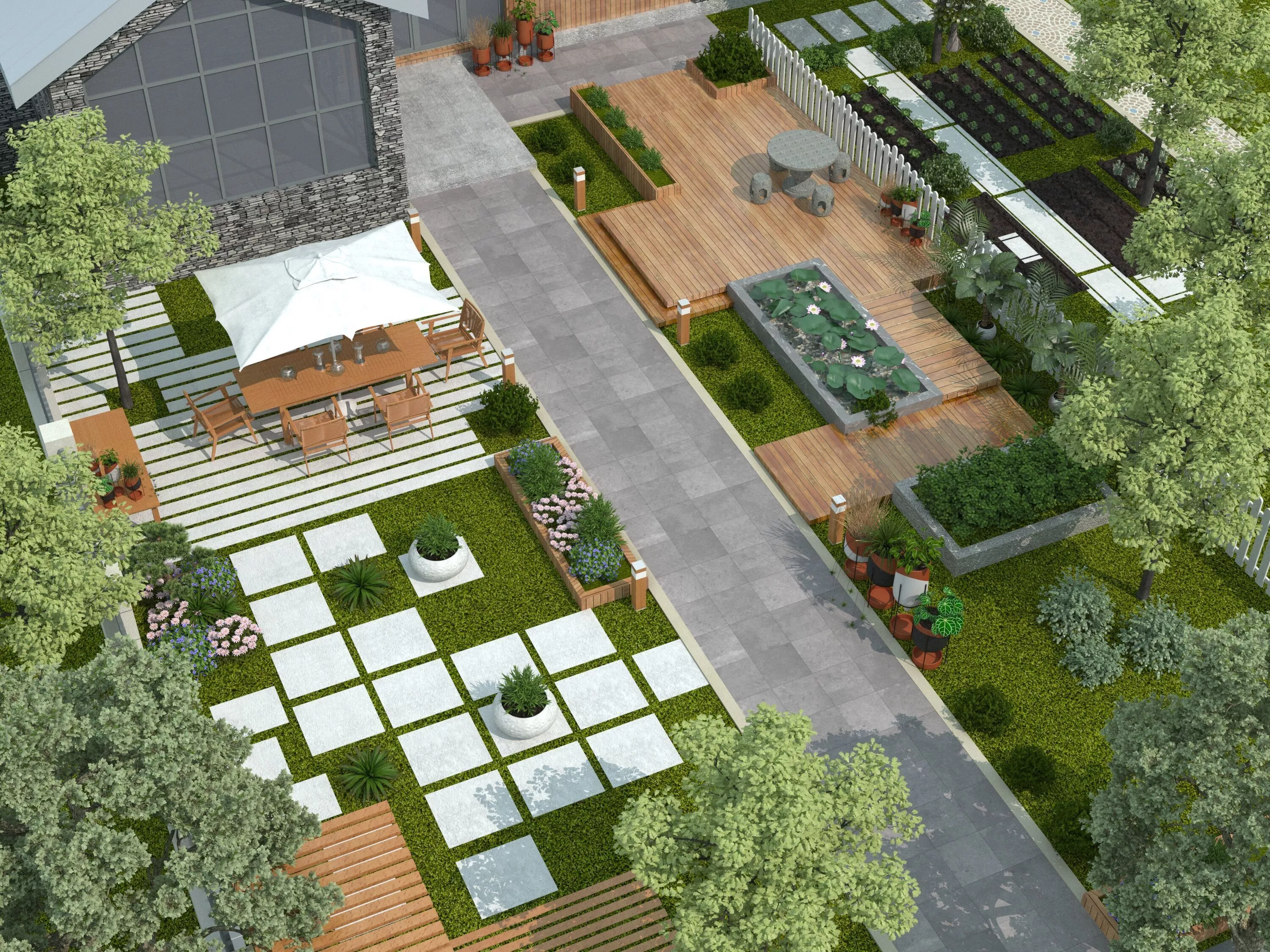 Modern garden courtyard landscape plant combination 3D model