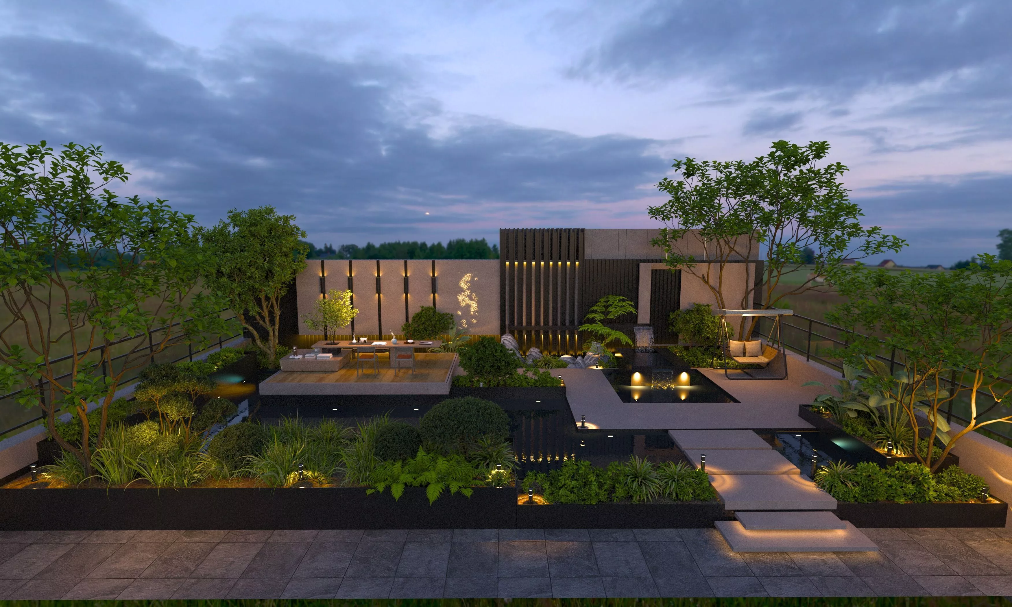 Modern garden courtyard landscape plant combination 3D model