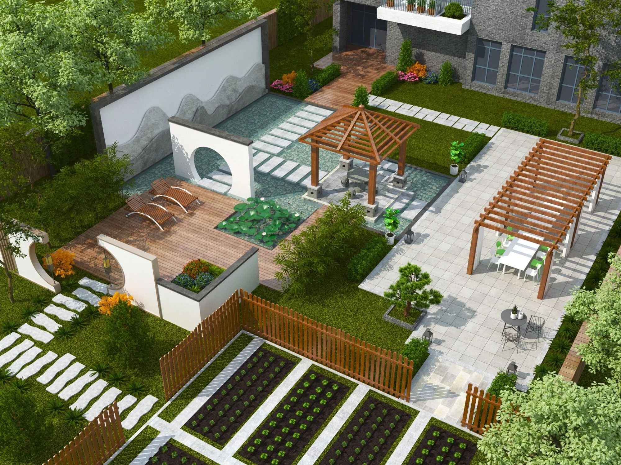 Modern garden courtyard landscape plant combination 3D model