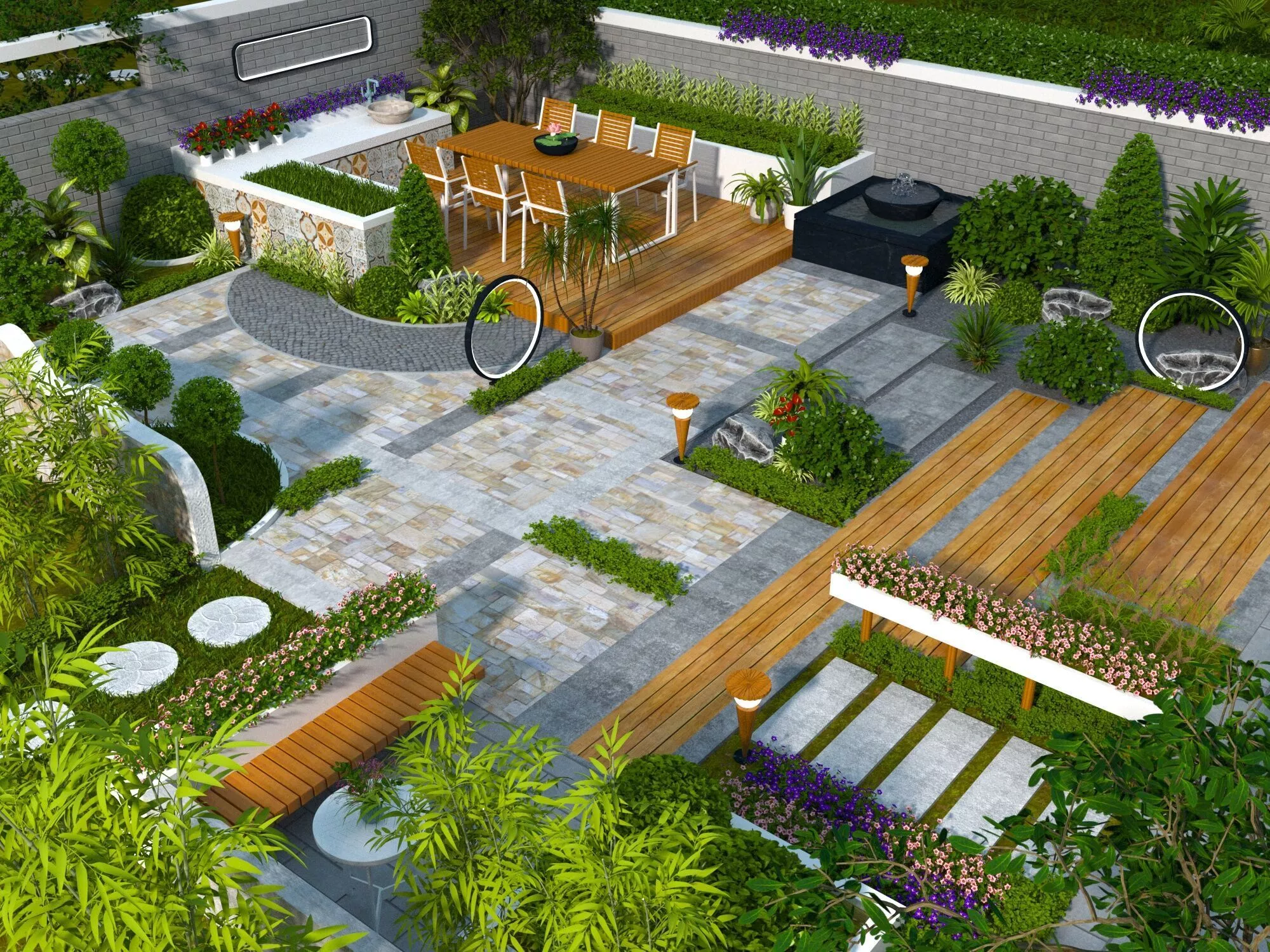 Modern garden courtyard landscape plant combination 3D model