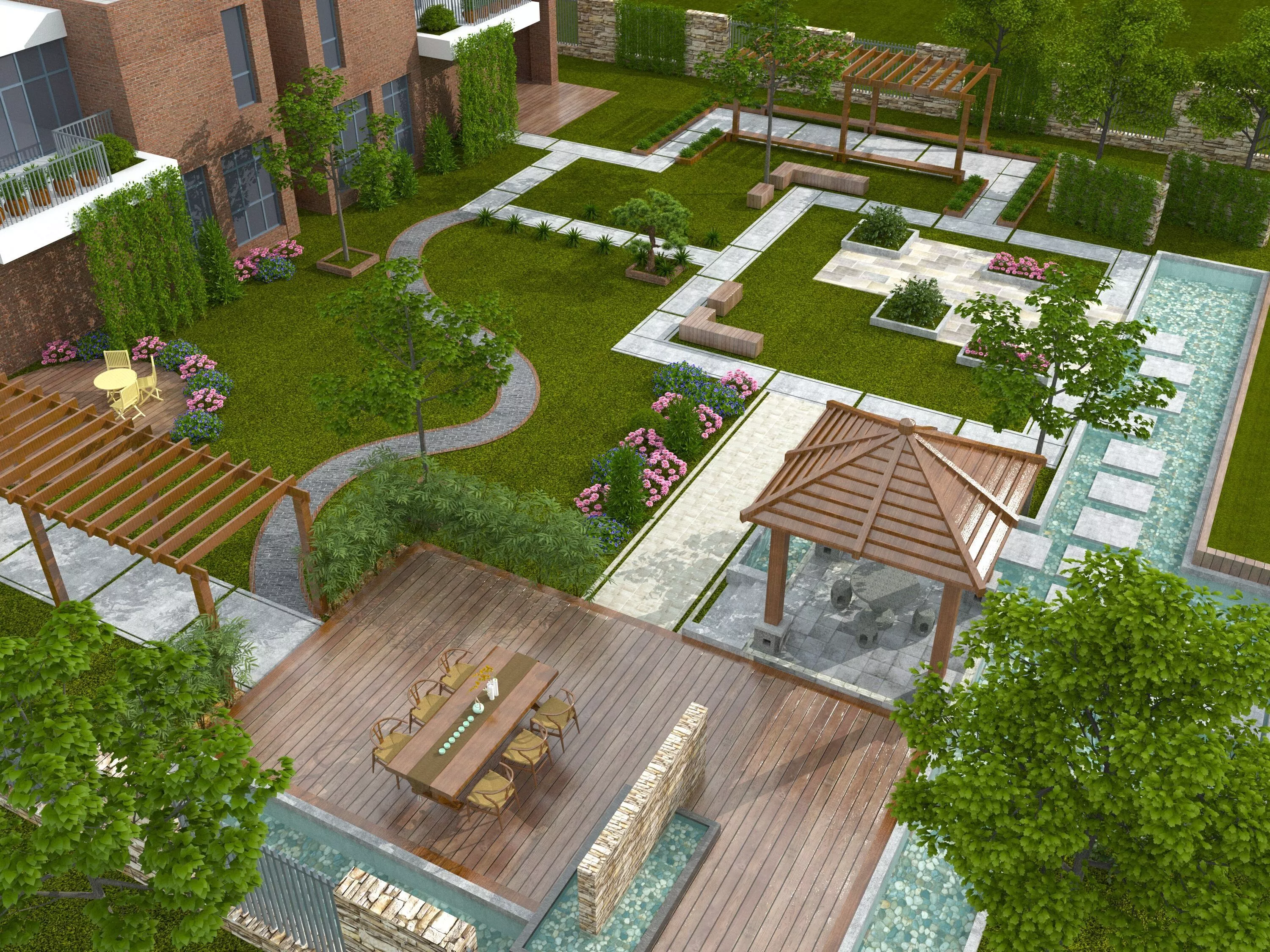 Modern garden courtyard landscape plant combination 3D model