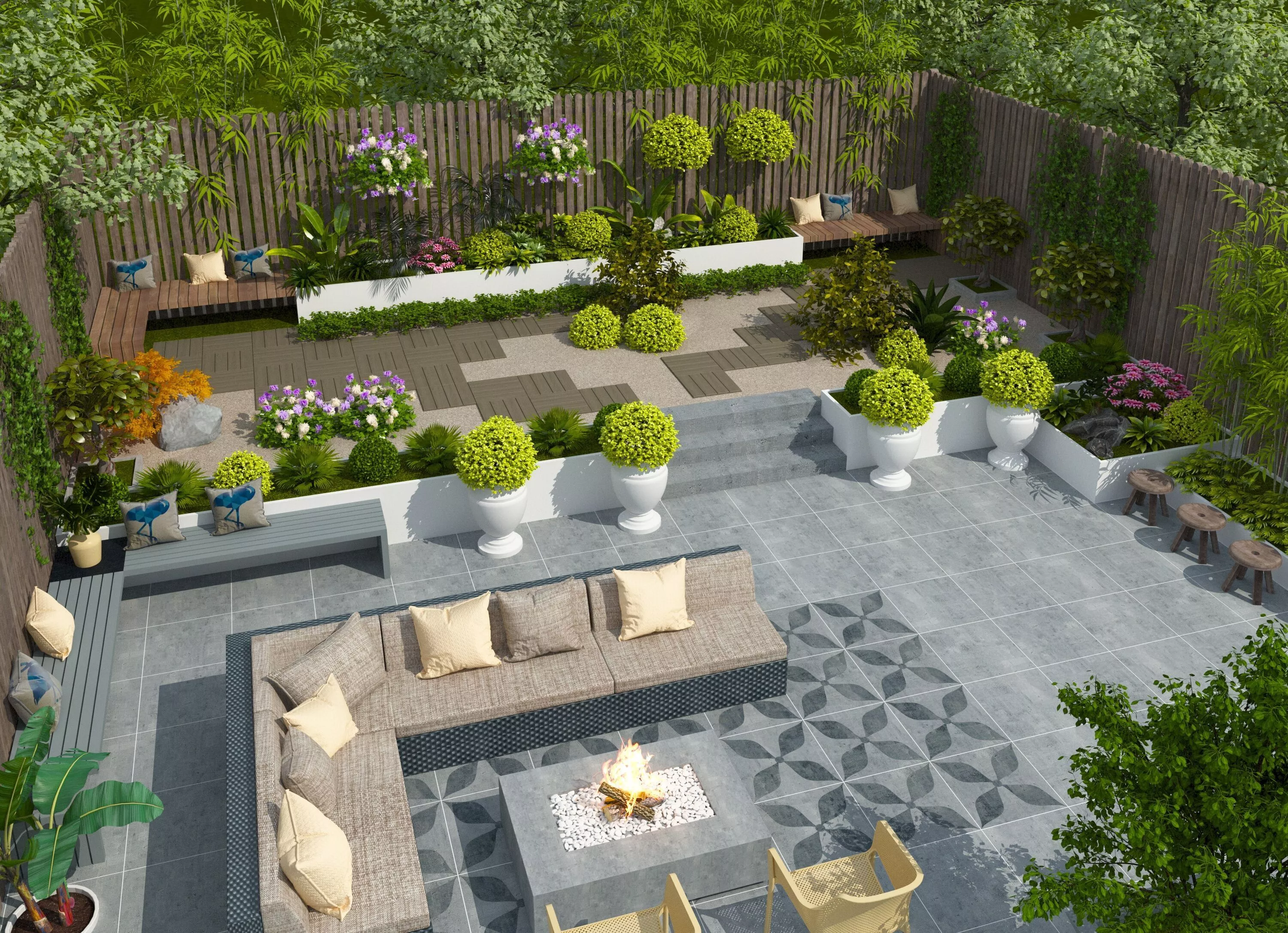 Modern garden courtyard landscape plant combination 3D model