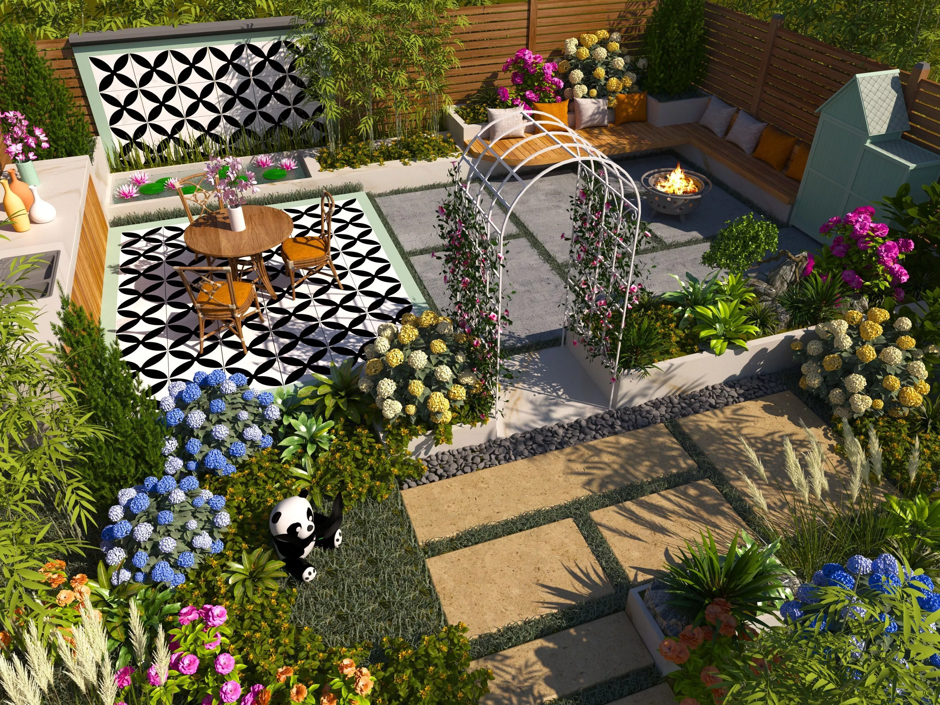 Modern garden courtyard landscape plant combination 3D model