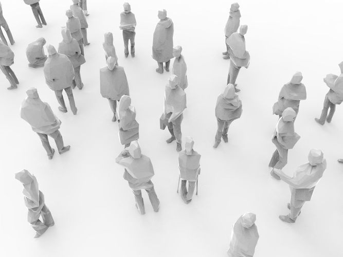 Lowpoly people - group of unique 45 characters  Low-poly 3D model