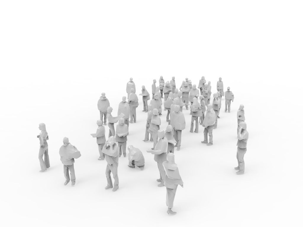 Lowpoly people - group of unique 45 characters  Low-poly 3D model_1