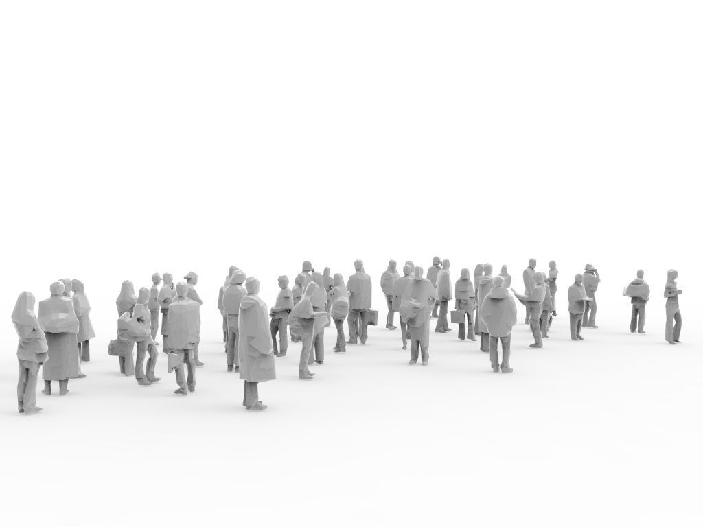 Lowpoly people - group of unique 45 characters  Low-poly 3D model_3