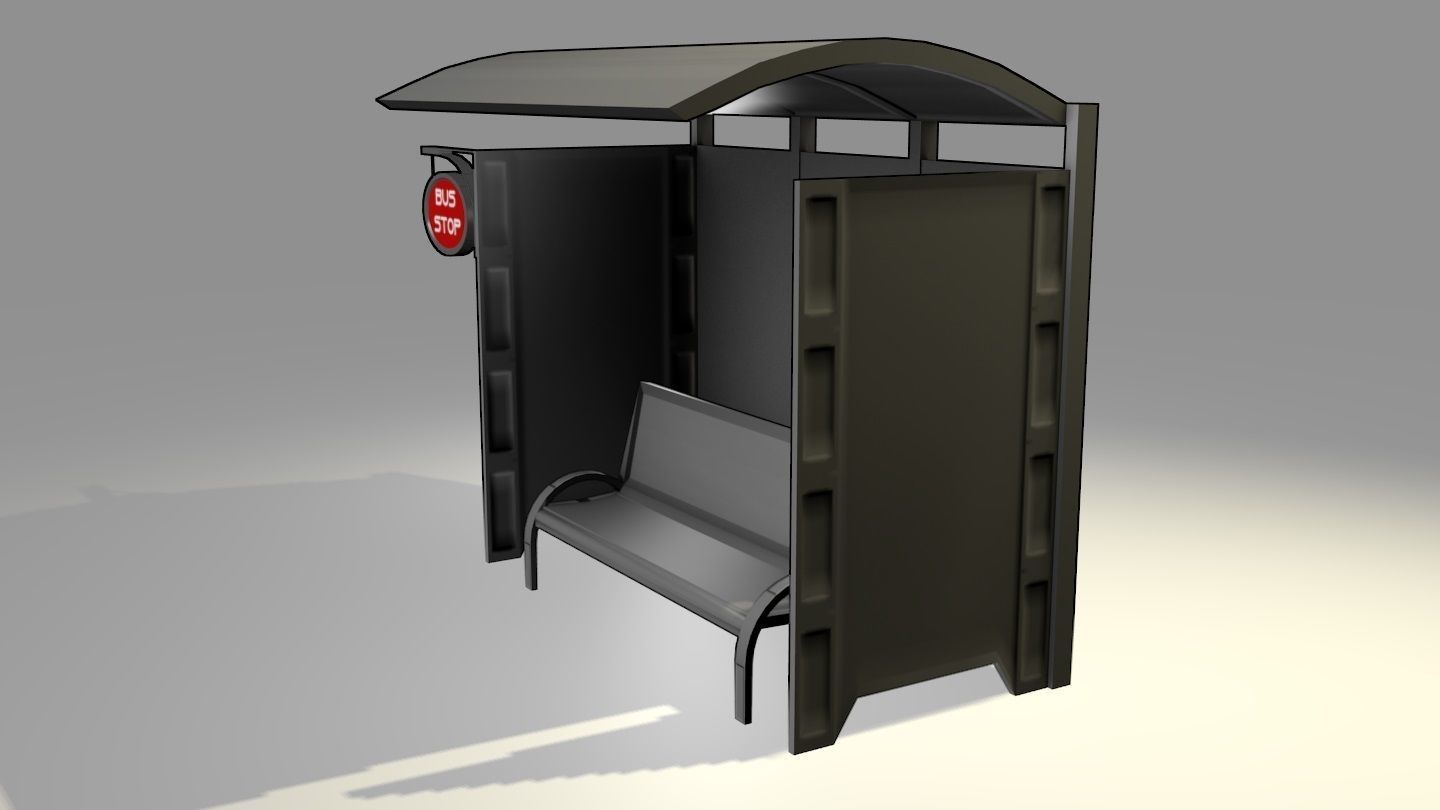Game-Ready Bus Stop with Bench and Sign Low-poly 3D model_7