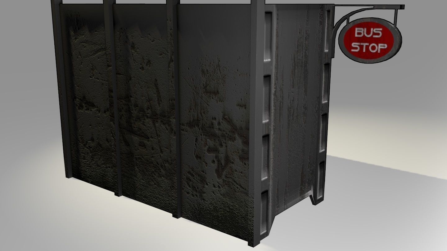 Game-Ready Bus Stop with Bench and Sign Low-poly 3D model_4