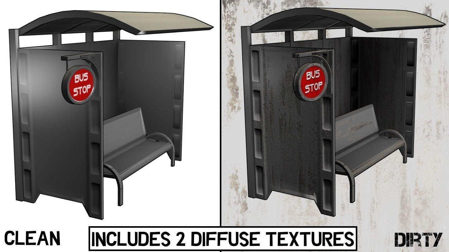 Game-Ready Bus Stop with Bench and Sign Low-poly 3D model_1