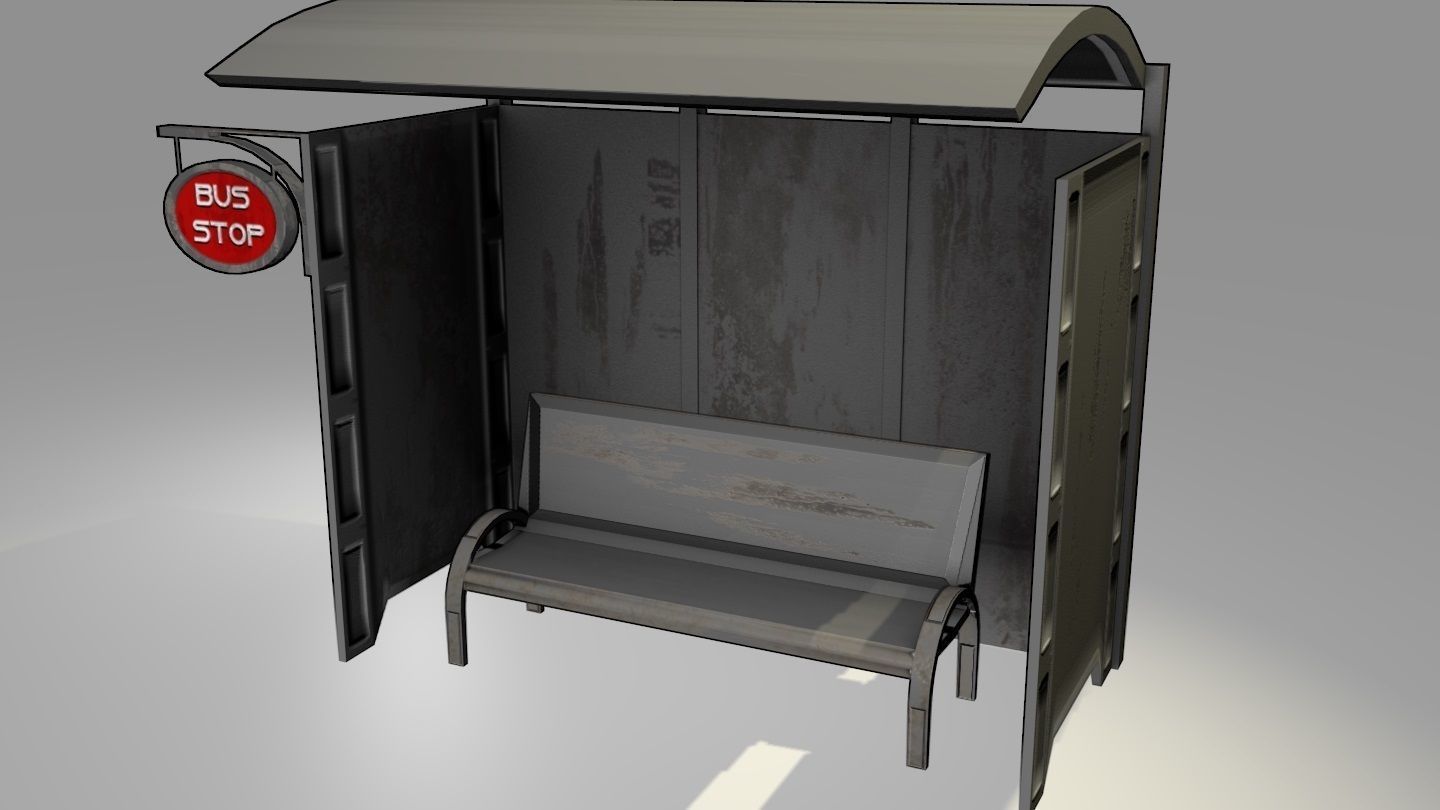 Game-Ready Bus Stop with Bench and Sign Low-poly 3D model_2