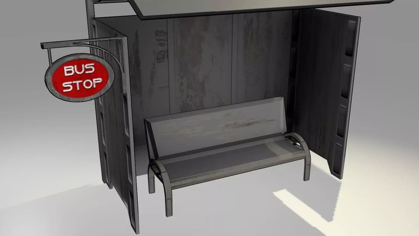 Game-Ready Bus Stop with Bench and Sign Low-poly 3D model_0