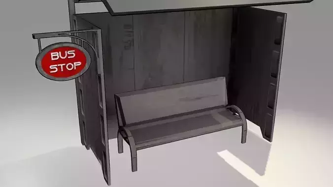 Game-Ready Bus Stop with Bench and Sign Low-poly 3D model