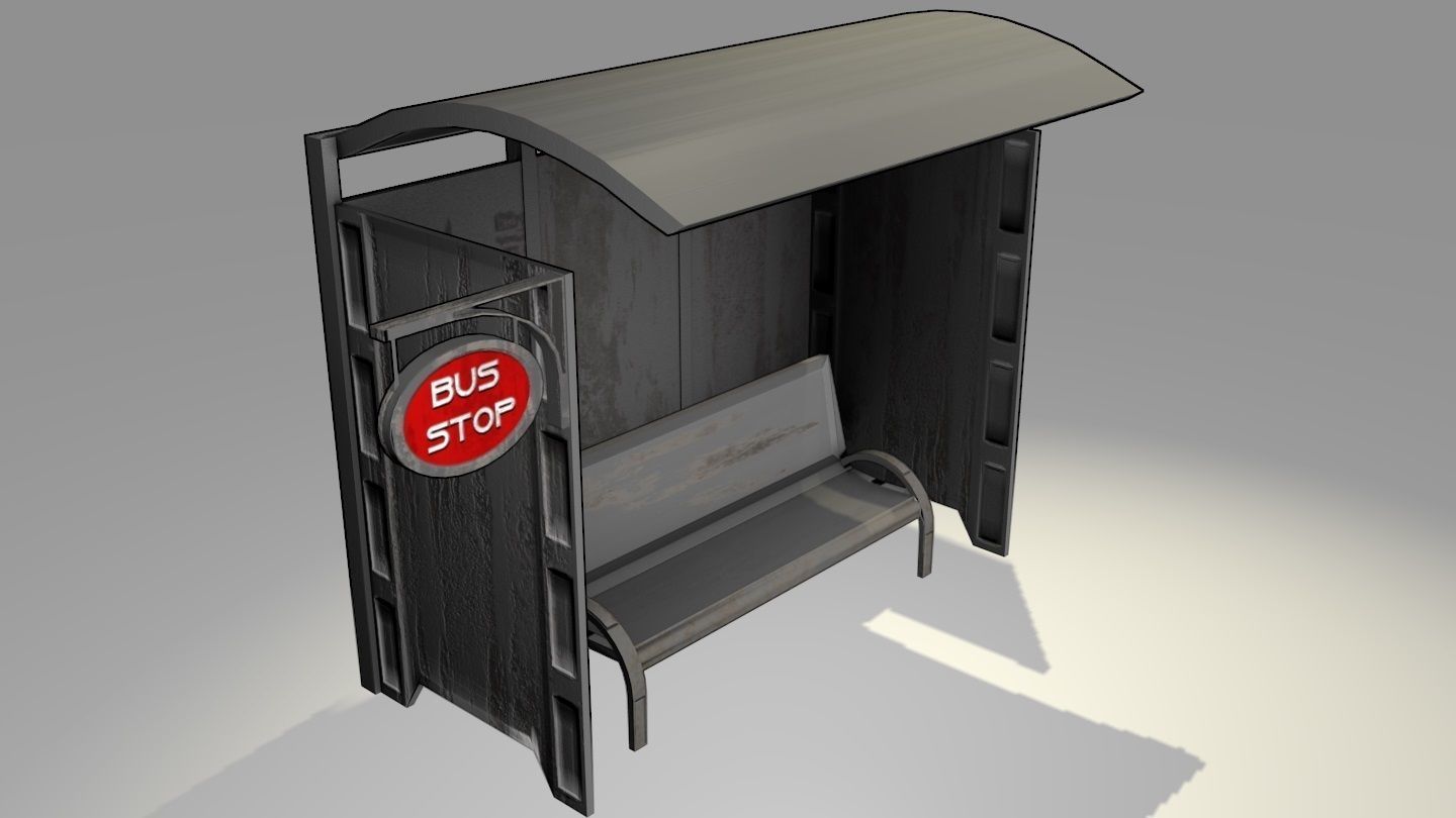 Game-Ready Bus Stop with Bench and Sign Low-poly 3D model_11