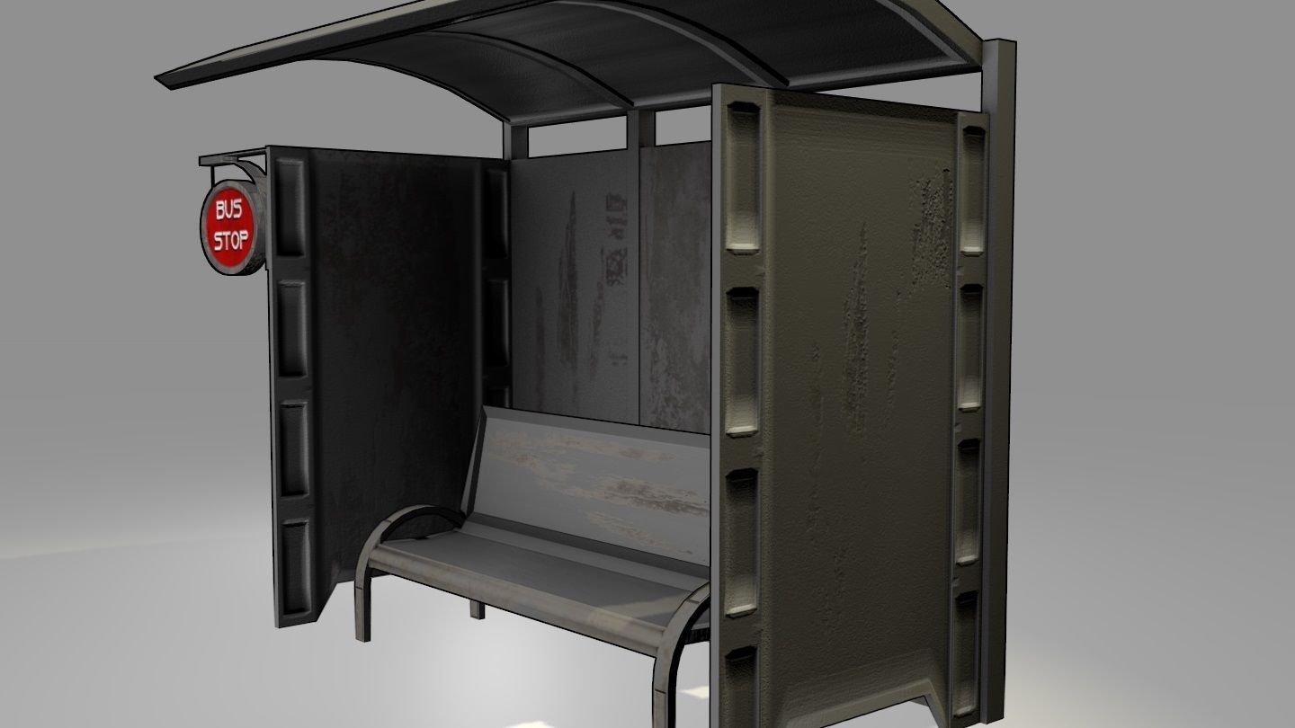Game-Ready Bus Stop with Bench and Sign Low-poly 3D model_3