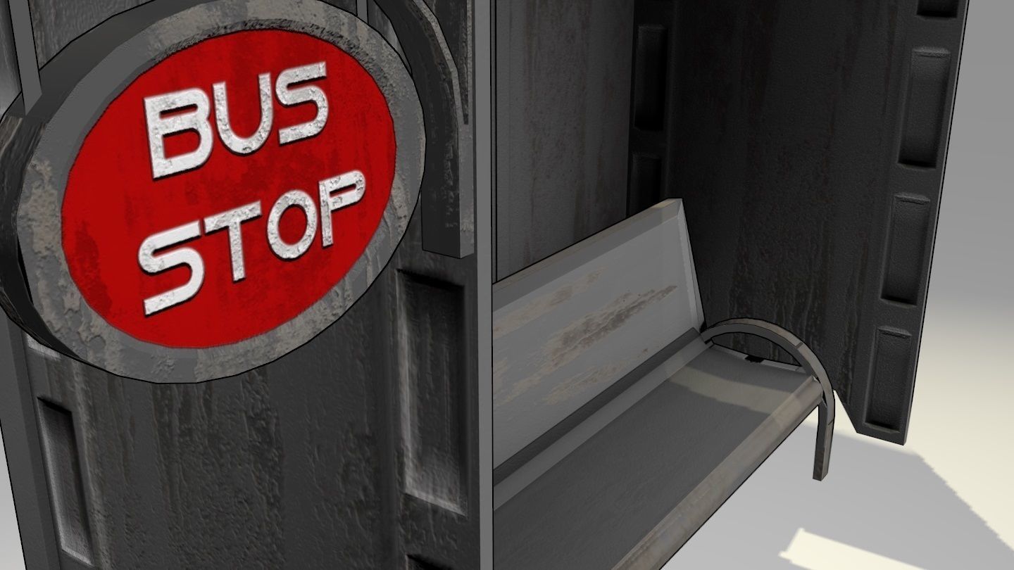 Game-Ready Bus Stop with Bench and Sign Low-poly 3D model_5