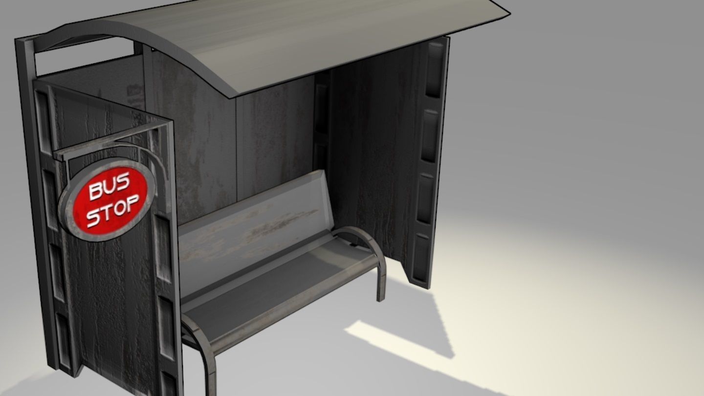 Game-Ready Bus Stop with Bench and Sign Low-poly 3D model_10