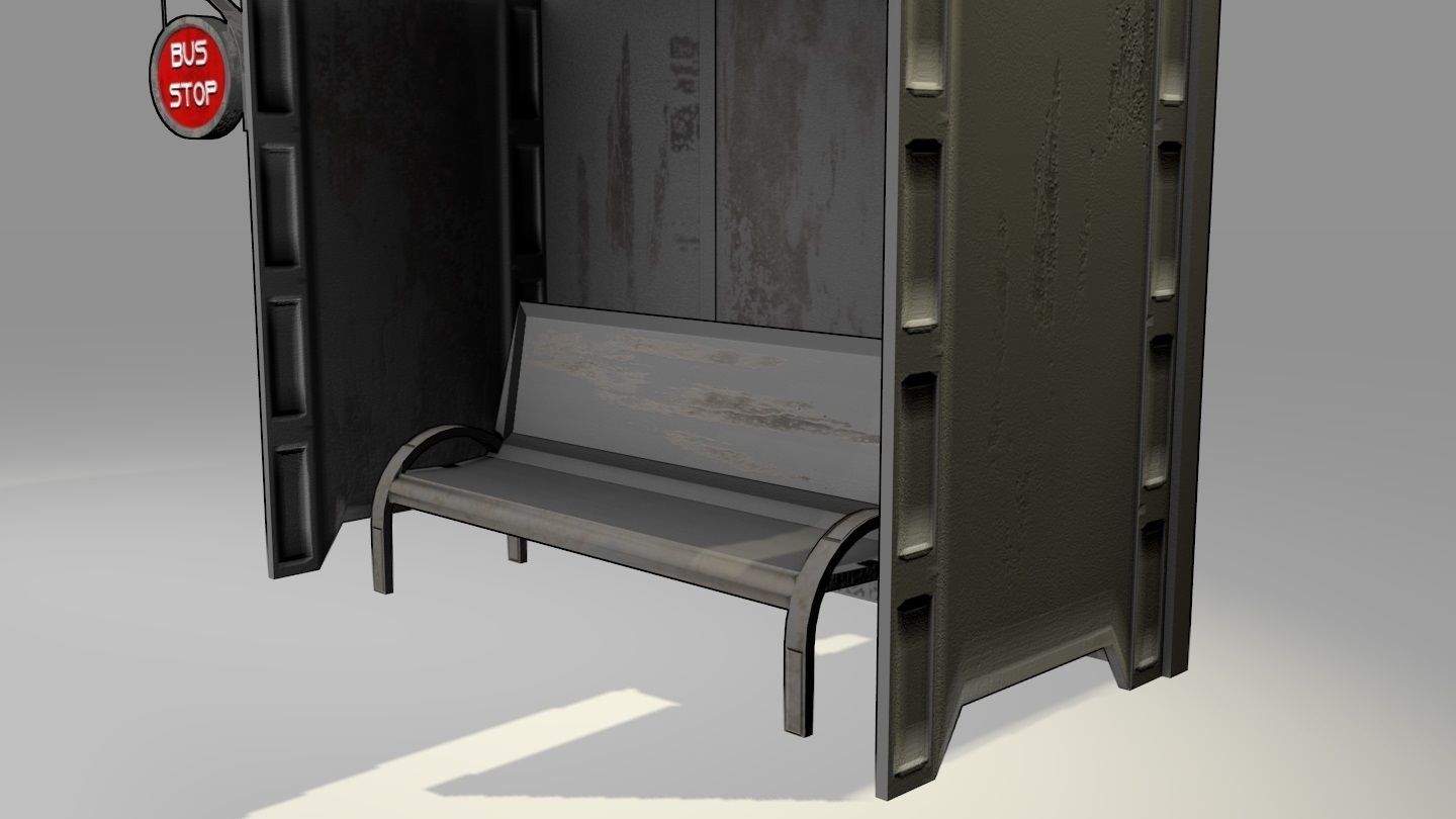 Game-Ready Bus Stop with Bench and Sign Low-poly 3D model_12