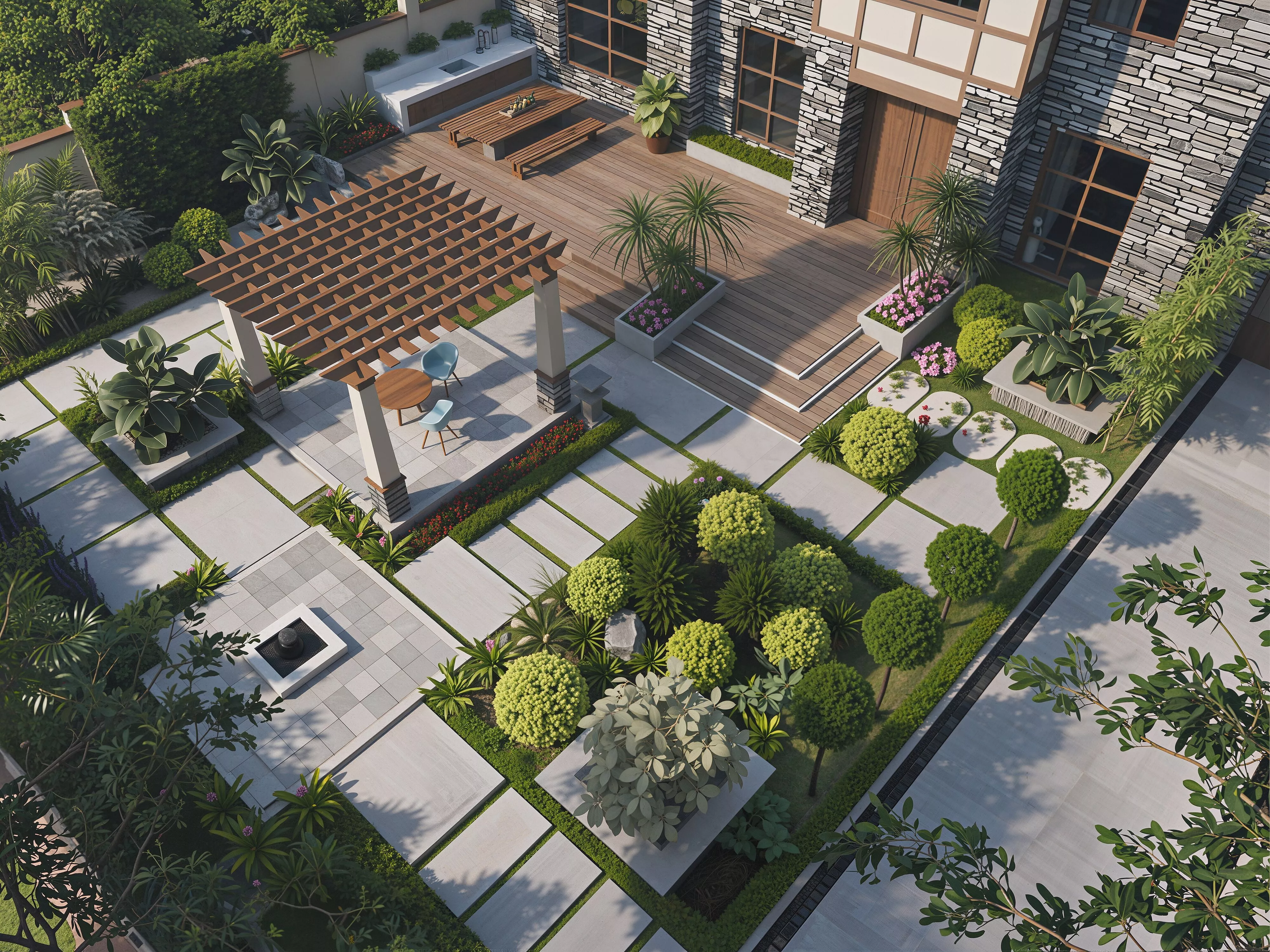 Modern garden courtyard landscape plant combination 3D model