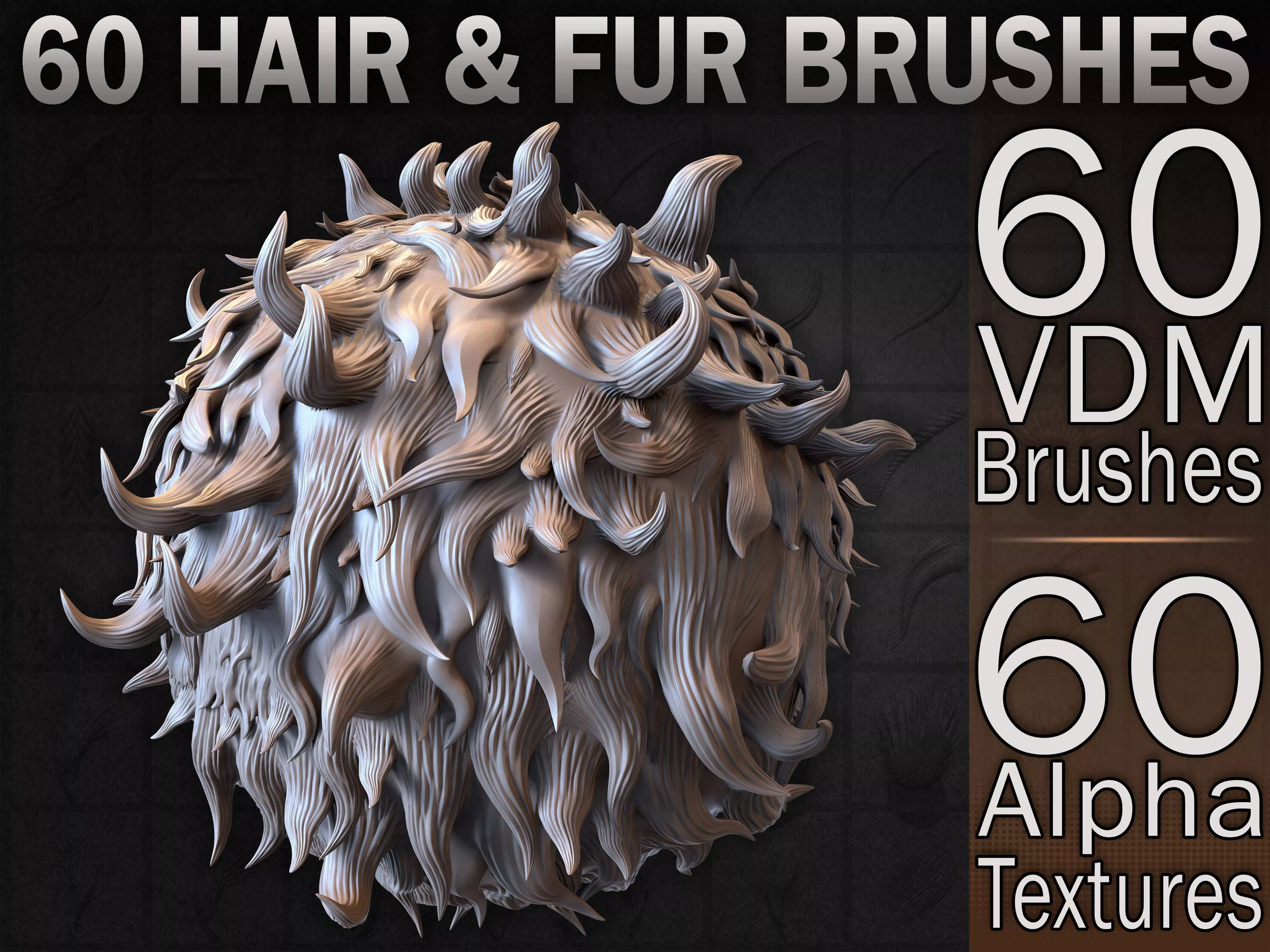 60 VDM and Alpha Texture Hair and Fur Brushes Volume 01 Low-poly 3D model