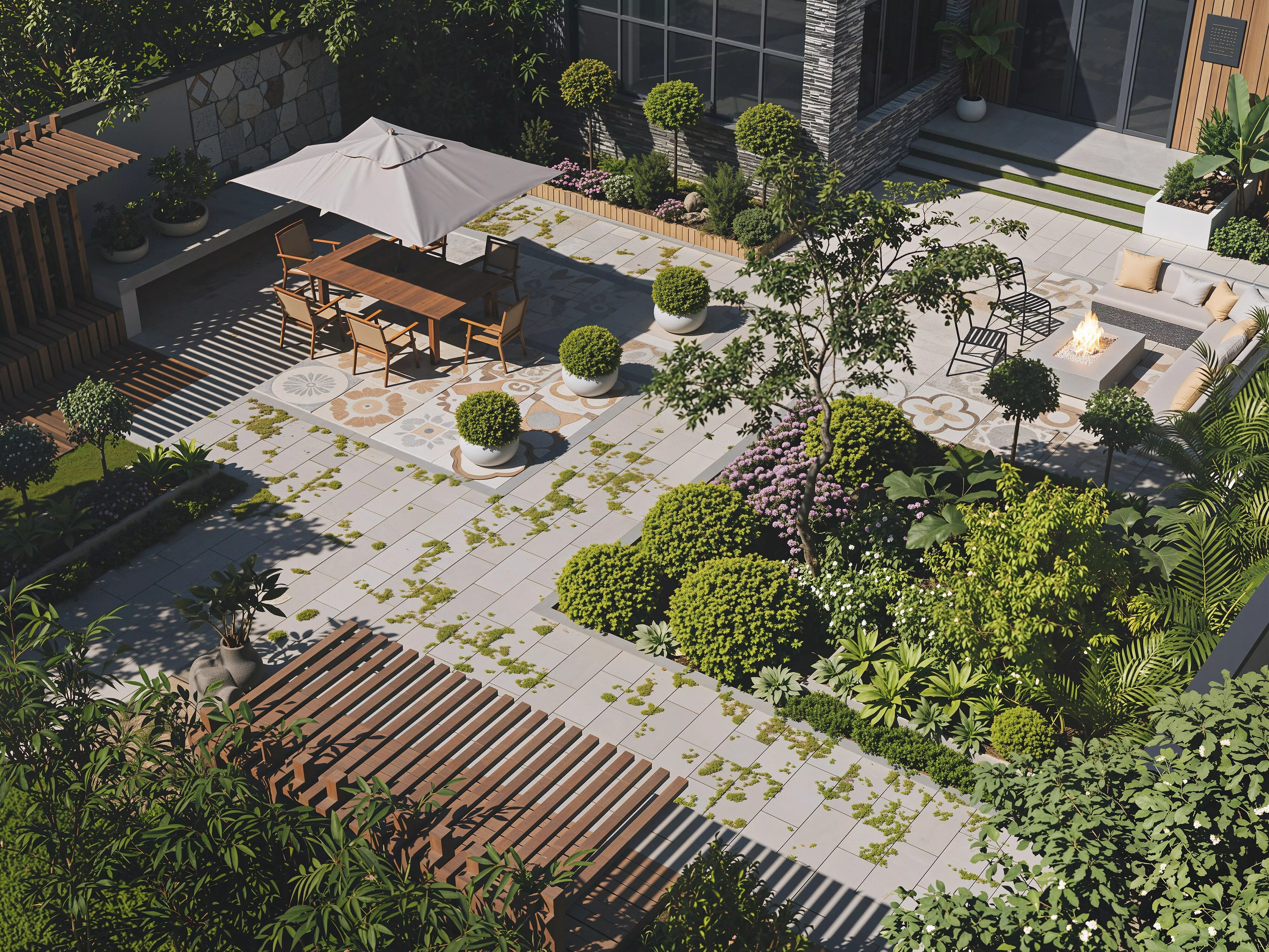 Modern garden courtyard landscape plant combination 3D model