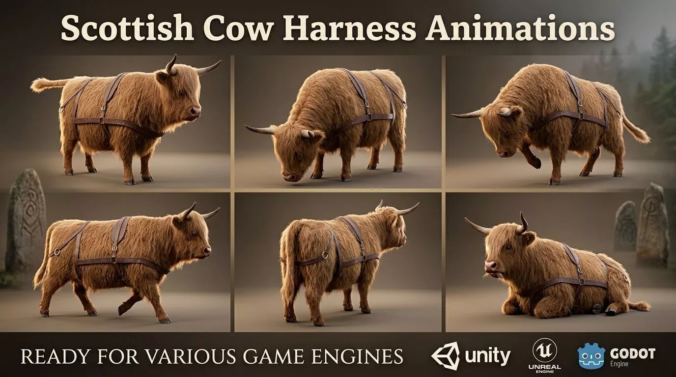 Scottish Cow Harness Animations Low-poly 3D model