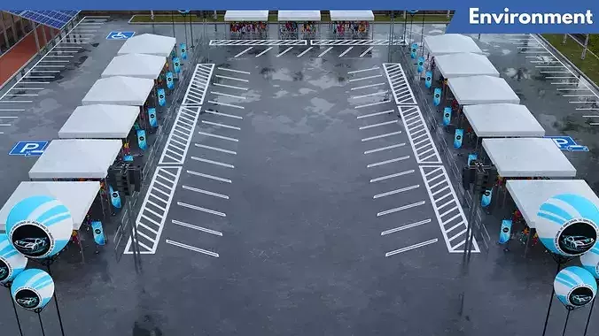 Car Meet Parking Environment Low-poly 3D model 2