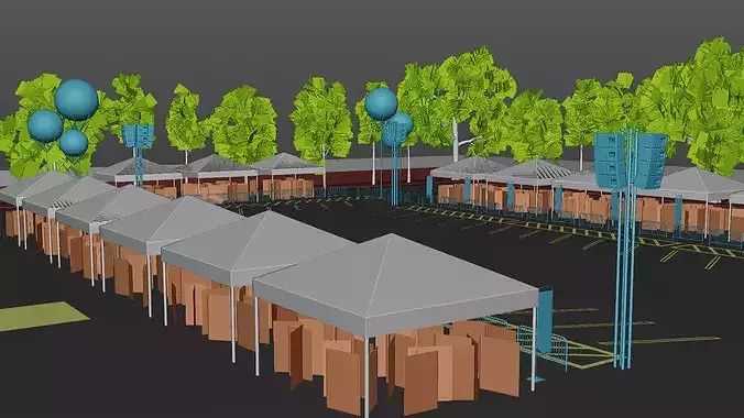 Car Meet Parking Environment Low-poly 3D model 7