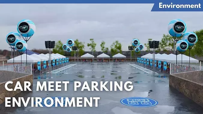 Car Meet Parking Environment Low-poly 3D model