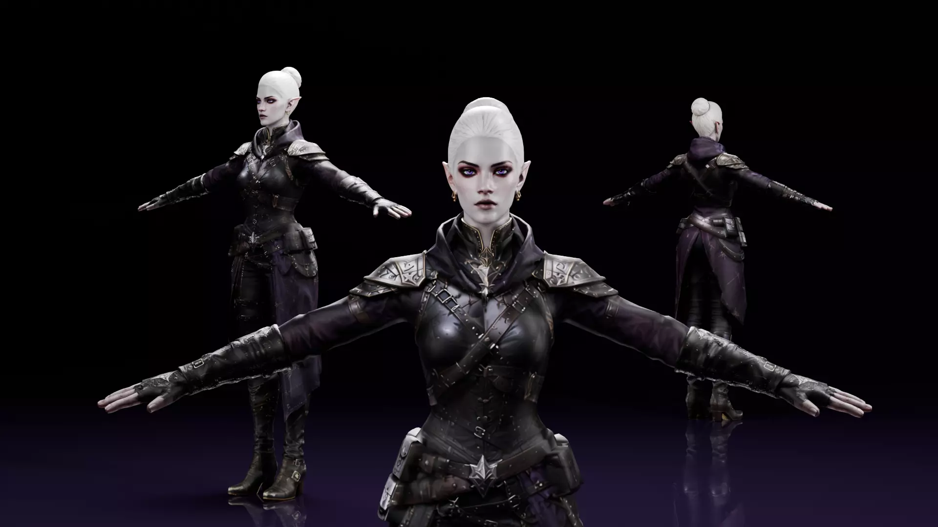 Dark Elf Assassin - Female Fantasy Rogue Character Low-poly 3D model