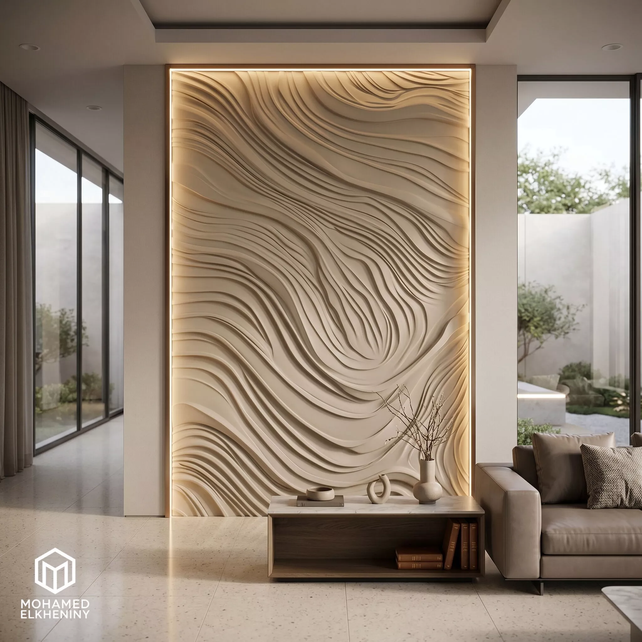 Modern Wavy Fluid Relief wall decor Relief STL Mural CNC 445 3D model