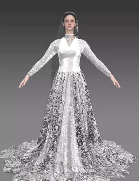 Wedding dress bride bridal A line gown and flat dart Low-poly 3D model