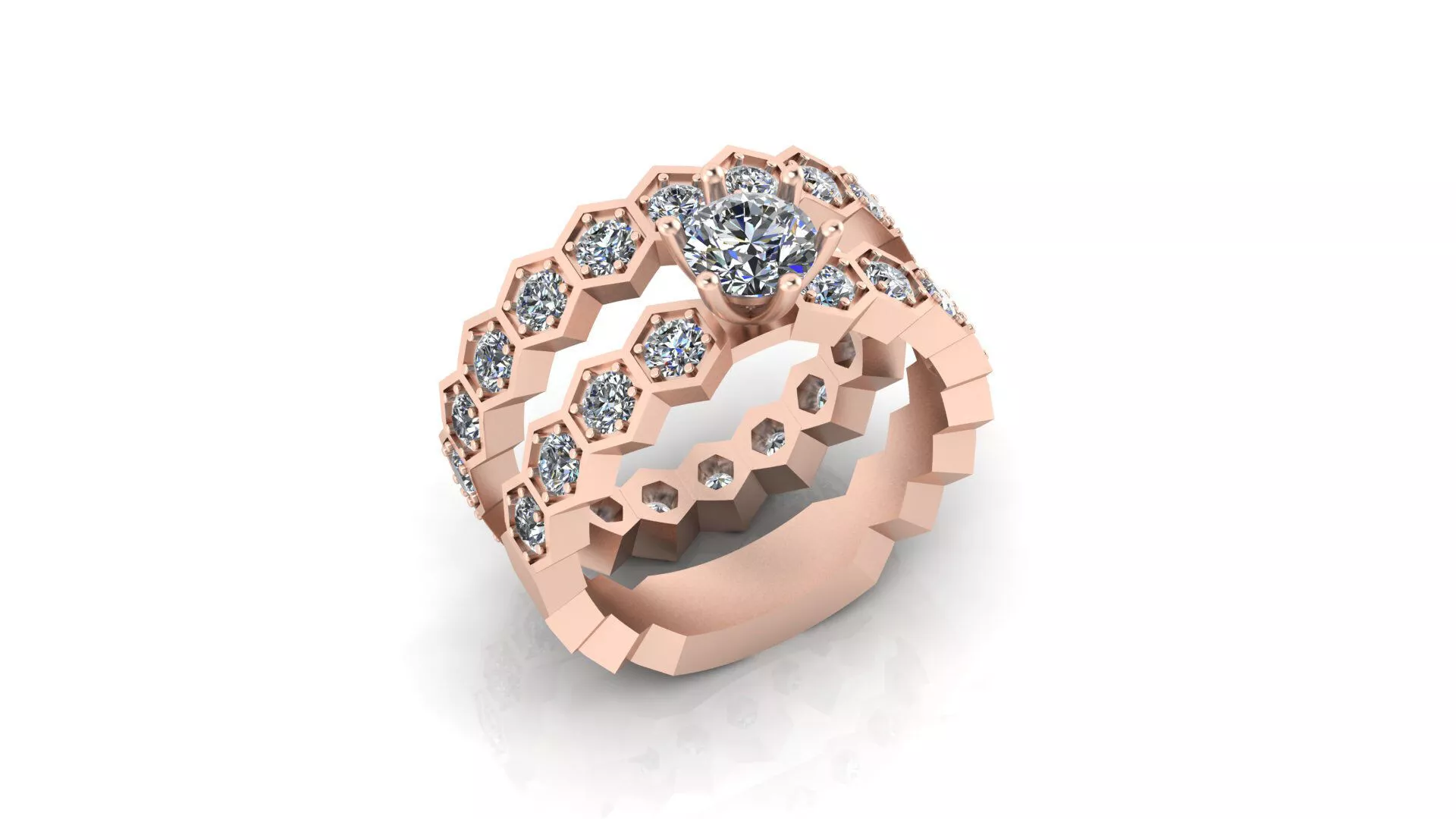 round solitaire hexagonal eternity high jewelry ring 3D print model