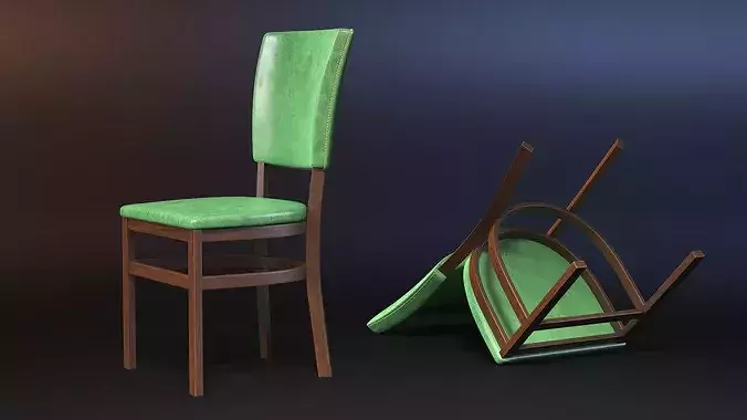 Wooden Dining Chair with Upholstery 3D model 3