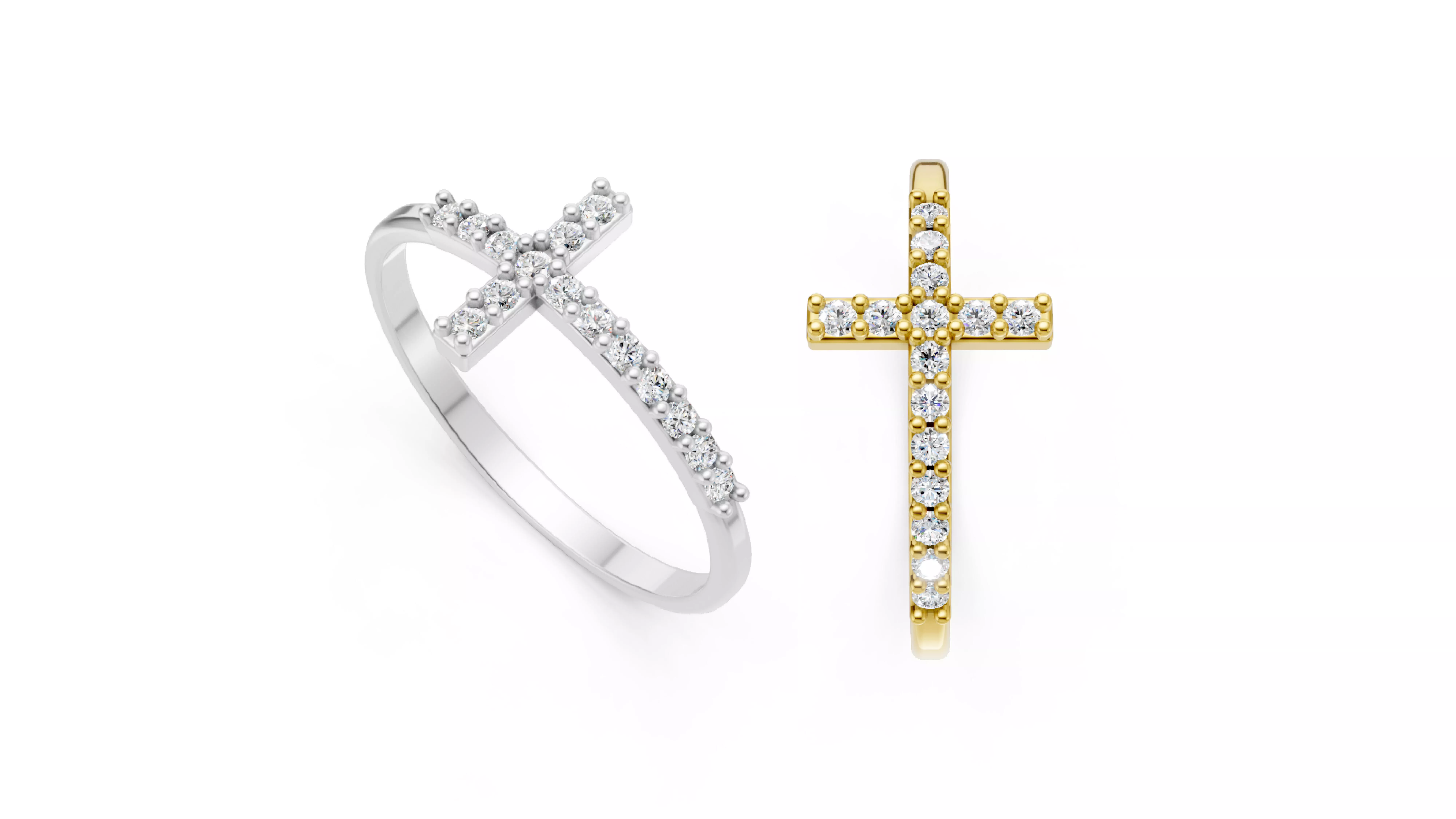PRINTABLE CROSS RING WITH DIAMONDS 3D print model