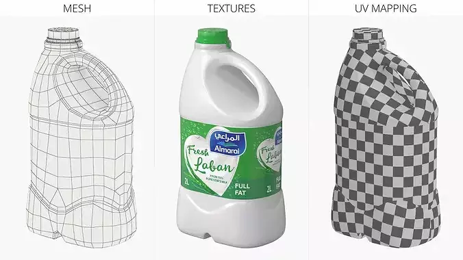 Almarai Fresh Laban Full Fat 2L 3D model 6