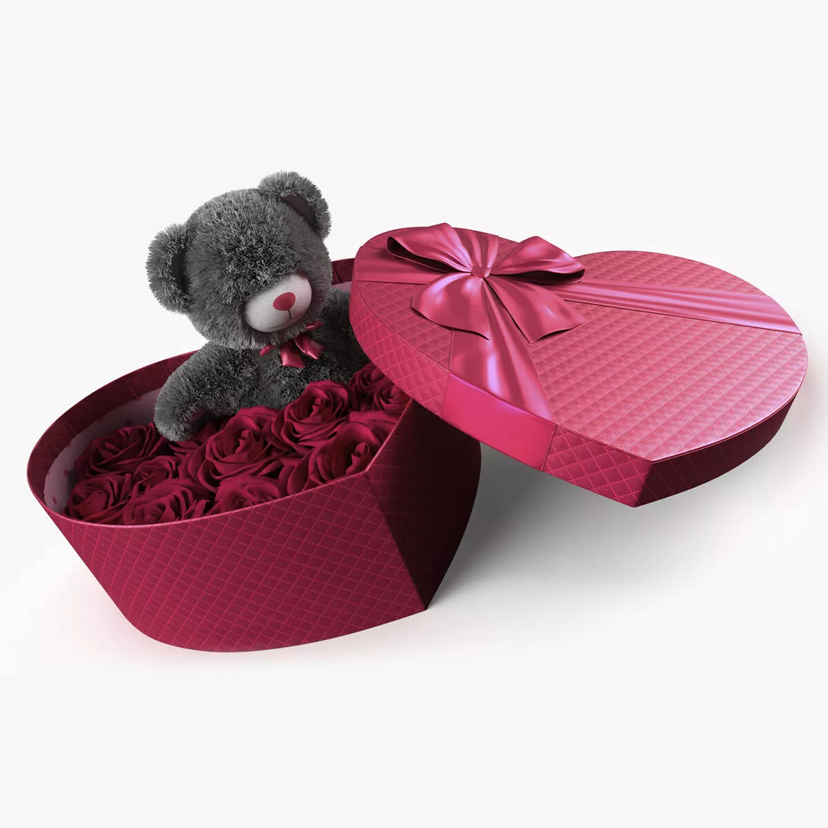 Giftware Heart Box with Plush Bear and Roses Fur for Maya 3D model