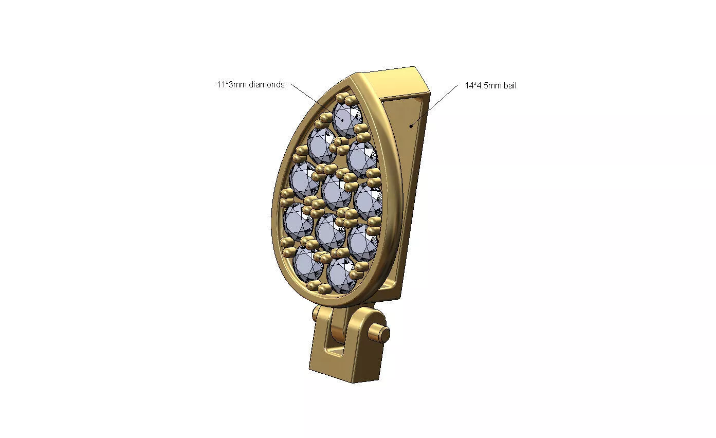Pear cluster diamond hinged bail link 3D print model